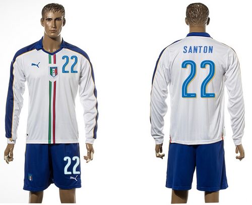 Italy #22 Santon White Away Long Sleeves Soccer Country Jersey - Click Image to Close